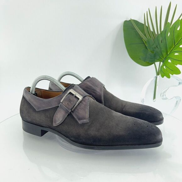 Magnanni Men's Oxford Size 41 8 Gray Nubuck Leather Single Monk Strap Dress Shoe - Picture 1 of 12